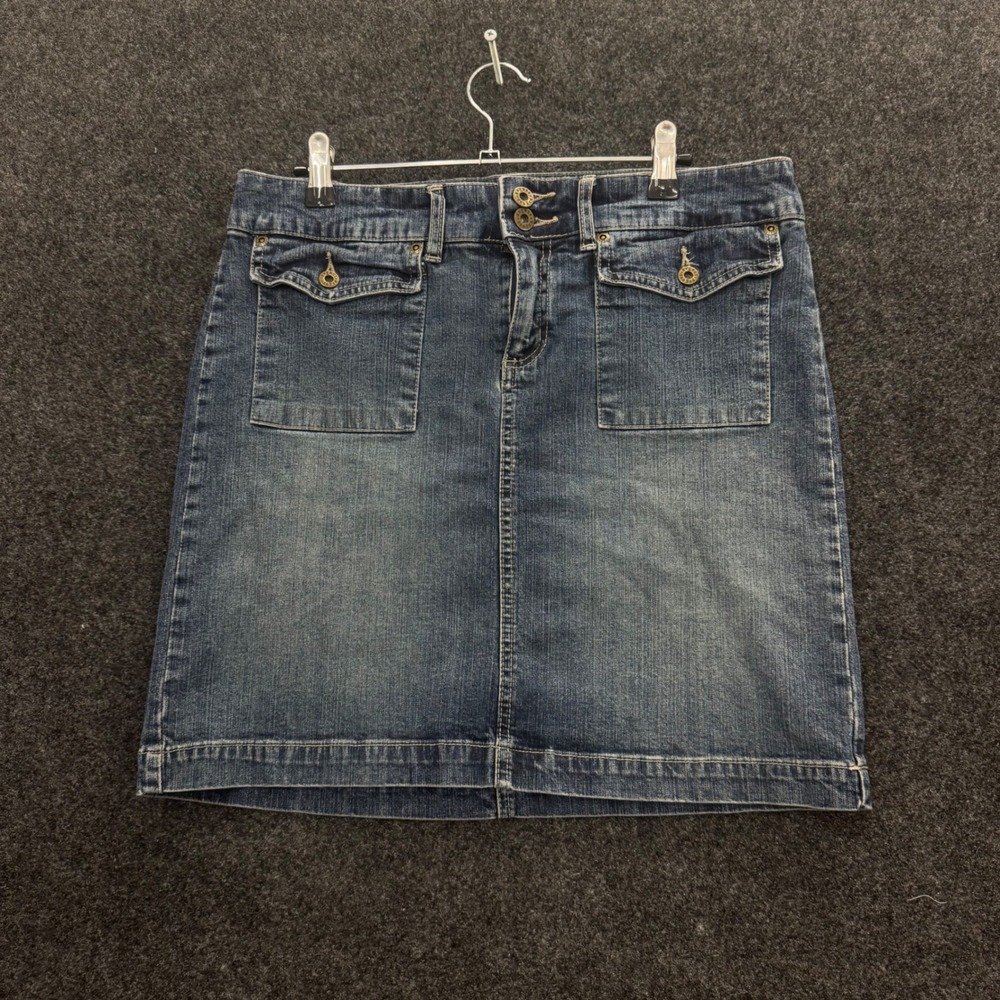 Axcess Liz Claiborne Denim Mini Skirt Blue Stretch 2000s Y2K Pockets Womens 10
